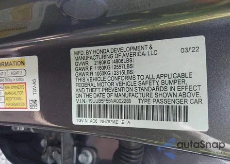 2022 Acura Tlx A-Spec Package из США, поврежденный, VIN 19UUB5F55NA002289